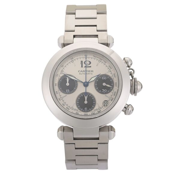 Cartier Pasha Chronograph 2412 Automatic White Dial 36mm Watch With Papers - Picture 1 of 10